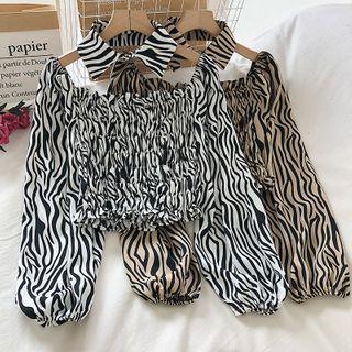 Puff-sleeve Animal Print Blouse