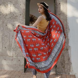 Elephant Print Shawl Red - One Size