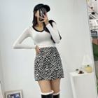 Slit Zebra-print Faux-fur Miniskirt
