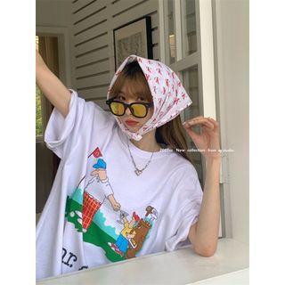 Cartoon Print T-shirt Multicolor Print - White - One Size