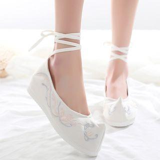 Embroidered Lace-up Flats