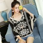 Embroidered Batwing-sleeve Top