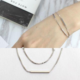 925 Sterling Silver Bar Layered Bracelet Platinum - One Size