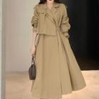 Asymmetric Belted Lapel Collar Trench Coat