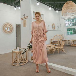Knot-front Boxy-fit Maxi Dress Pink - One Size