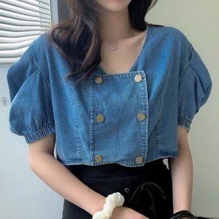 Short-sleeve Drawstring Denim Shirt