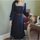 Sailor-collar Accordion Pleat Dress