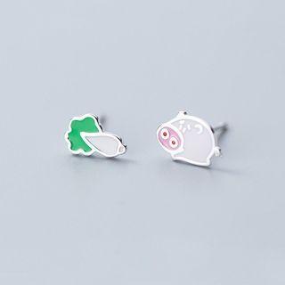 925 Sterling Silver Pig Earrings Silver - One Size