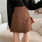 High-waist Single Breasted Plain A-line Skirt