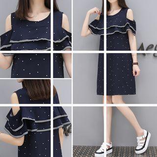 Polka Dot Cold Shoulder Short-sleeve Shift Dress