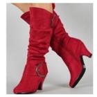 Faux Suede Ruched Kitten Heel Tall Boots