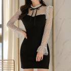 Dotted Mesh Panel Mini Sheath Dress