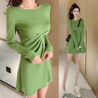 Ruched Long-sleeve A-line Mini Dress