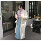 Dual-pocket Open-front Chunky-knit Long Cardigan