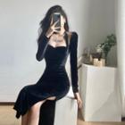 Halter-neck Slit Midi Sheath Dress / Shrug