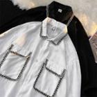Long Sleeve Tweed Trim Gingham Shirt