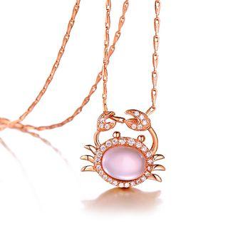 Plated Rose Gold Twelve Horoscope Cancer Pendant With White Cubic Zircon And Necklace