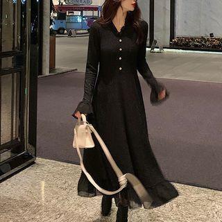 Long-sleeve Henley Midi A-line Knit Dress