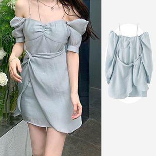 Chain-strap Cold Shoulder Mini Sheath Dress