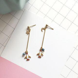 Alloy Plane Moon & Star Dangle Earring 1 Pair - Earring - One Size