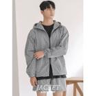 Drawstring Gingham Zip-up Hoodie