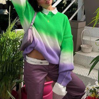 Gradient Round Neck Long Sleeve Loose Fit Sweater