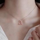 Rhinestone Heart Pendant Necklace 1pc - Rose Gold - One Size