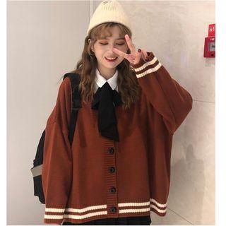 Contrast Trim Cardigan / Shirt / Tie / Set