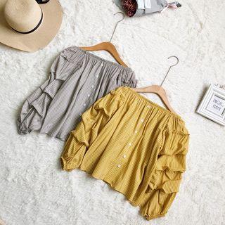 Pinstriped Frill Trim Blouse