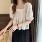 Puff-sleeve Square-neck Lace Shirt