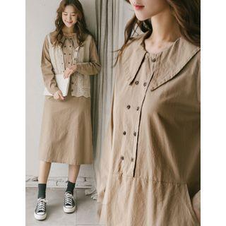 Wide-collar Button-trim Dress
