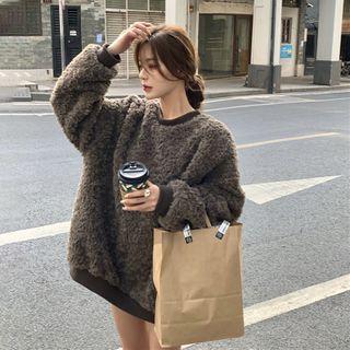 Crewneck Faux Shearling Sweatshirt Coffee - One Size