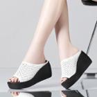 Perforated Genuine Leather Slide Wedge Sandals