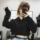 Plain Cropped Hoodie Black - One Size
