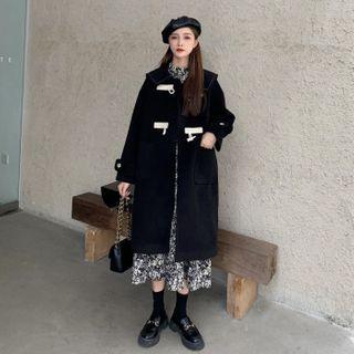 Puff-sleeve Floral Print Midi A-line Dress / Coat