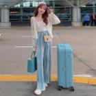 Set: Lace-up Lace Cardigan + Camisole + Tie-dye Wide-leg Pants