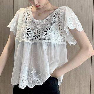 Short-sleeve Crocheted Knit Blouse