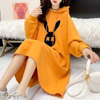Rabbit Print Midi Hoodie Dress