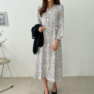 Tie-back Leopard Flared Long Dress