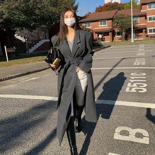 Belted Pleated-waist Long Coat