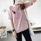 Embroidered Color Panel Short Sleeve Hoodie