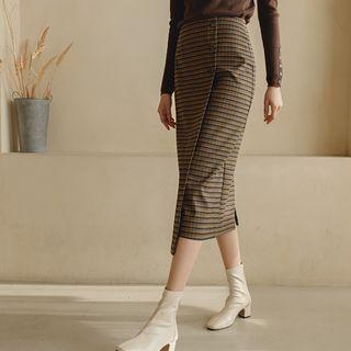 Napped Checked Midi Wrap Skirt