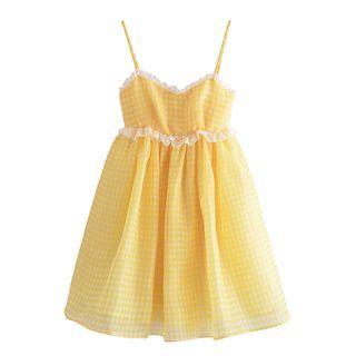 Spaghetti Strap Lace Trim Smock Dress