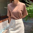 Letter-printed Linen Blend T-shirt Light Brown - One Size
