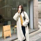Reversible Faux-shearling Long Jacket Khaki - One Size