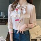 Genuine Silk Printed Tie-neck Blouse