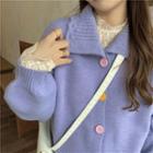 Collared Buttoned Knit Cardigan