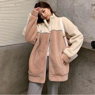 Applique Color Block Shearling Coat As Shown In Figure - One Size