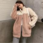 Applique Color Block Shearling Coat As Shown In Figure - One Size