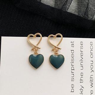 Heart Ear Stud 1 Pair - Dark Green - One Size